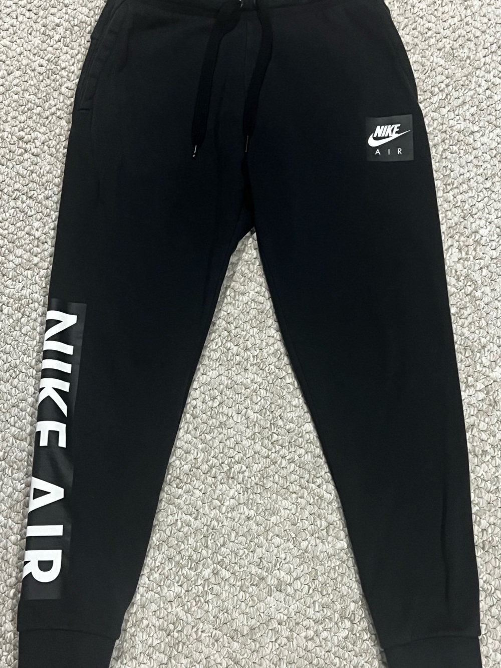 Men's Black Nike Air Fleece Jogger Pants Drawstring Pockets Taper Leg Sz Medium